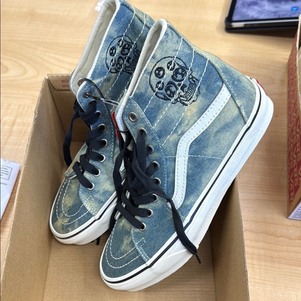 Denim High-Top Sneakers with Skull Design